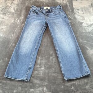 Hollister Women's Low-Rise Baggy Wide Leg Jeans Size 0R W25 100% Cotton Mid Rise
